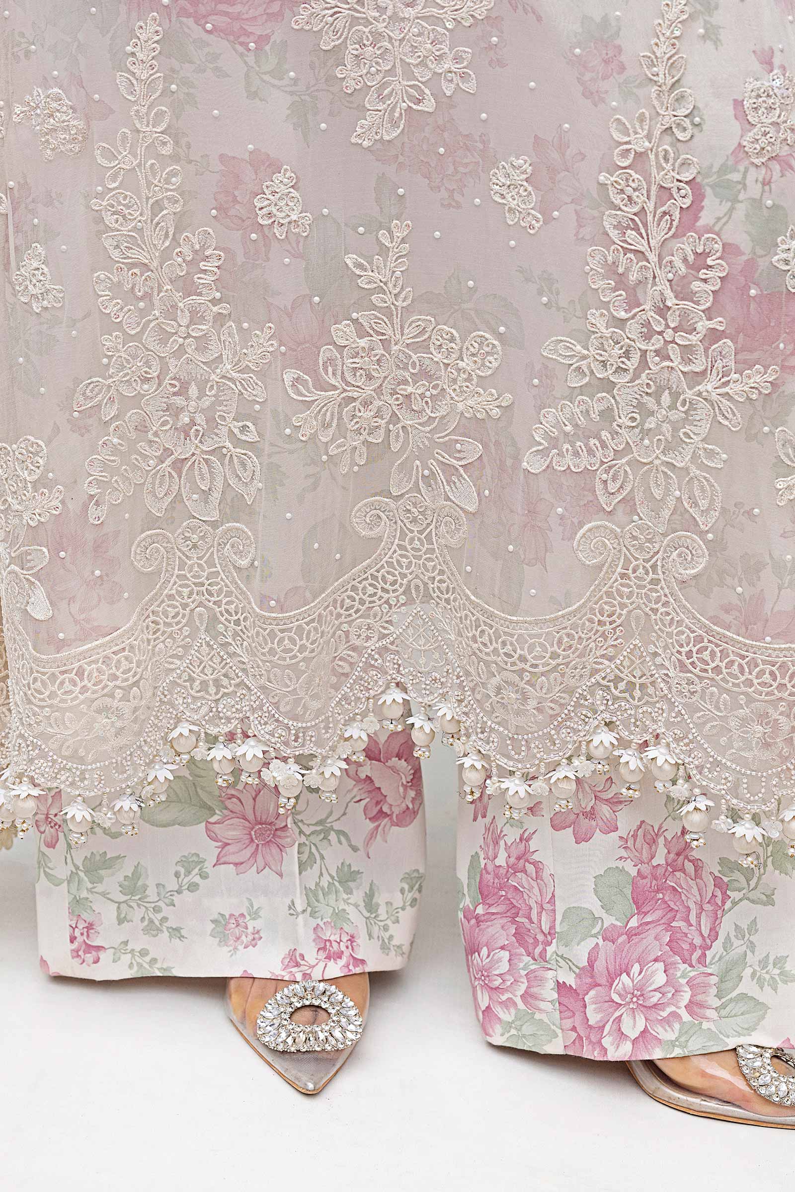 Maria b Unstitched Chiffon'25|MPC-25-101-Off White Rose