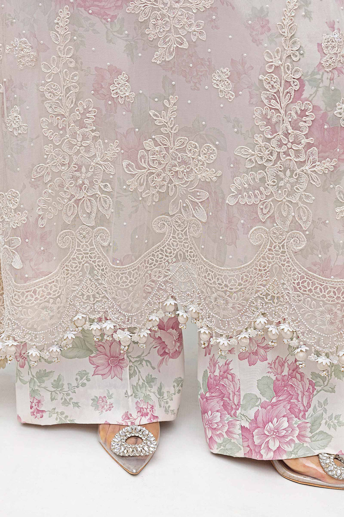 Maria b Unstitched Chiffon'25|MPC-25-101-Off White Rose