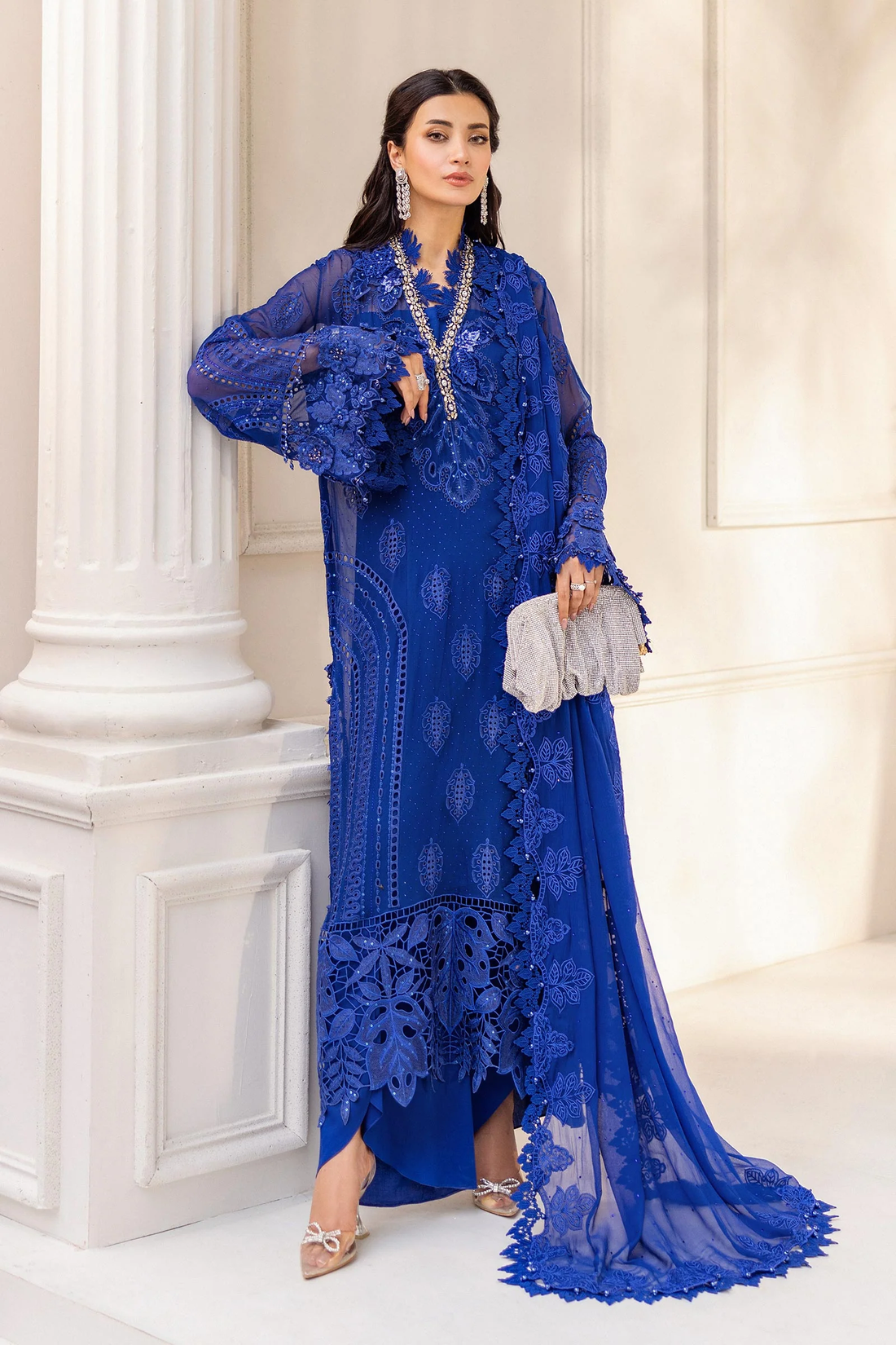 Maria b Unstitched Chiffon'25|MPC-25-103-Cobalt Blue