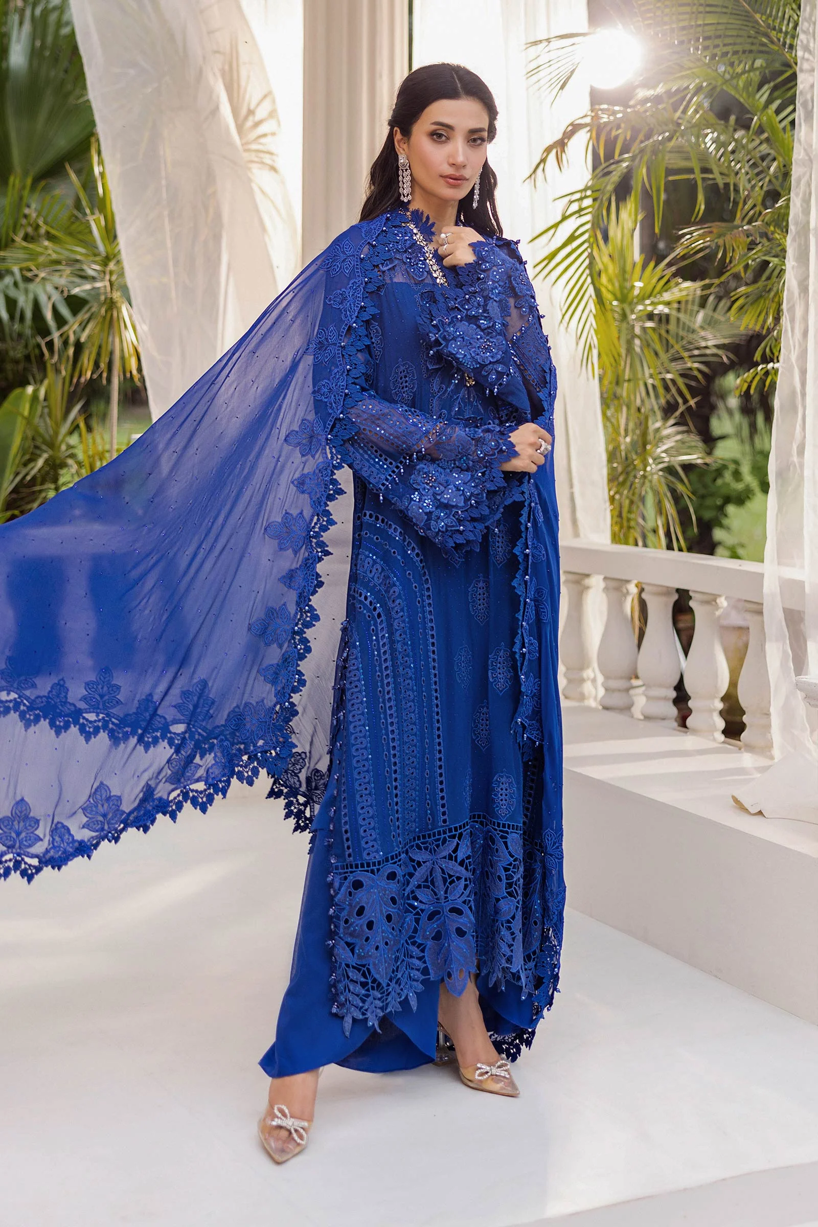 Maria b Unstitched Chiffon'25|MPC-25-103-Cobalt Blue