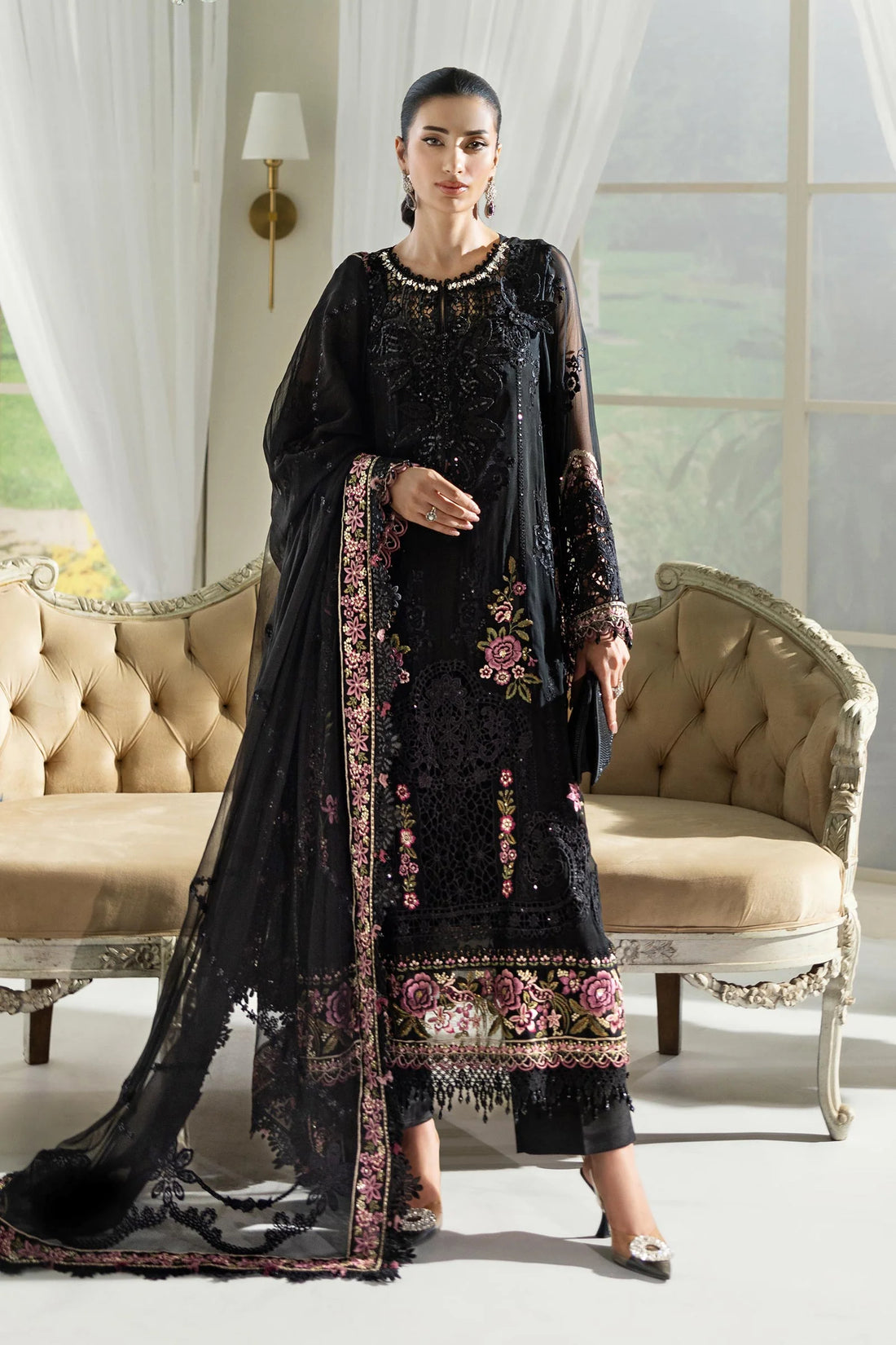 Maria b Unstitched Chiffon'25|MPC-25-104-Black
