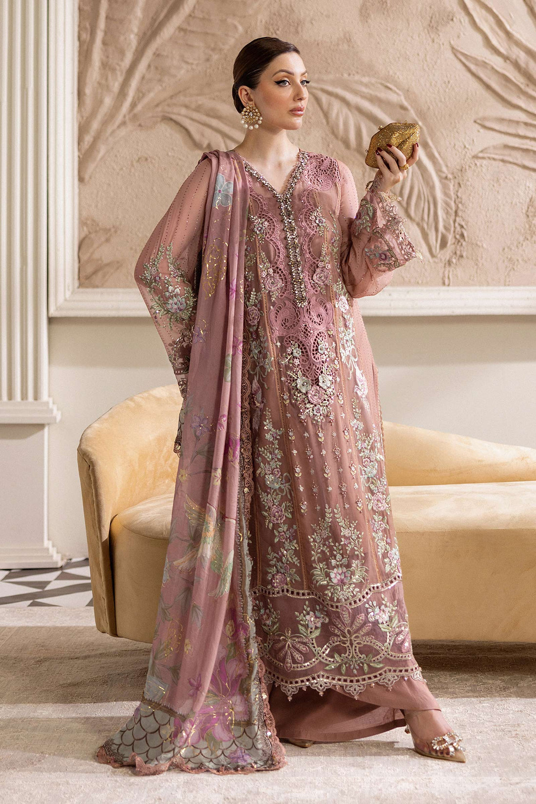 Maria b Unstitched Chiffon'25|MPC-25-105-Tea Pink