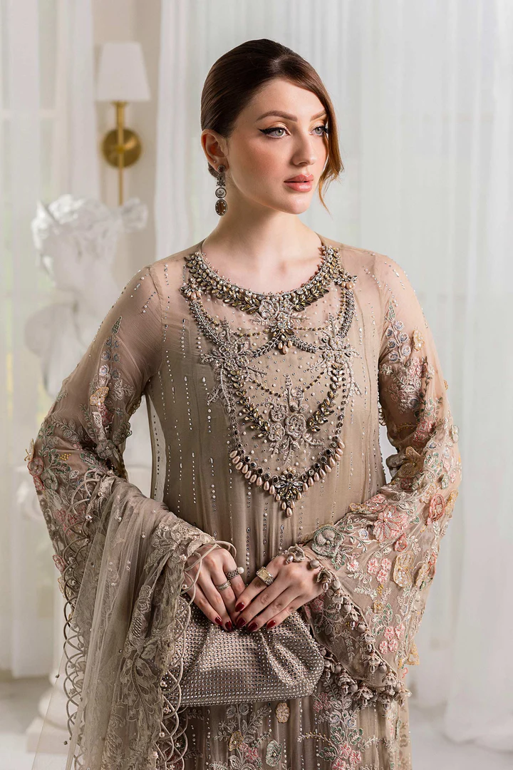 Maria b Unstitched Chiffon'25 |MPC-25-107-BEIGE