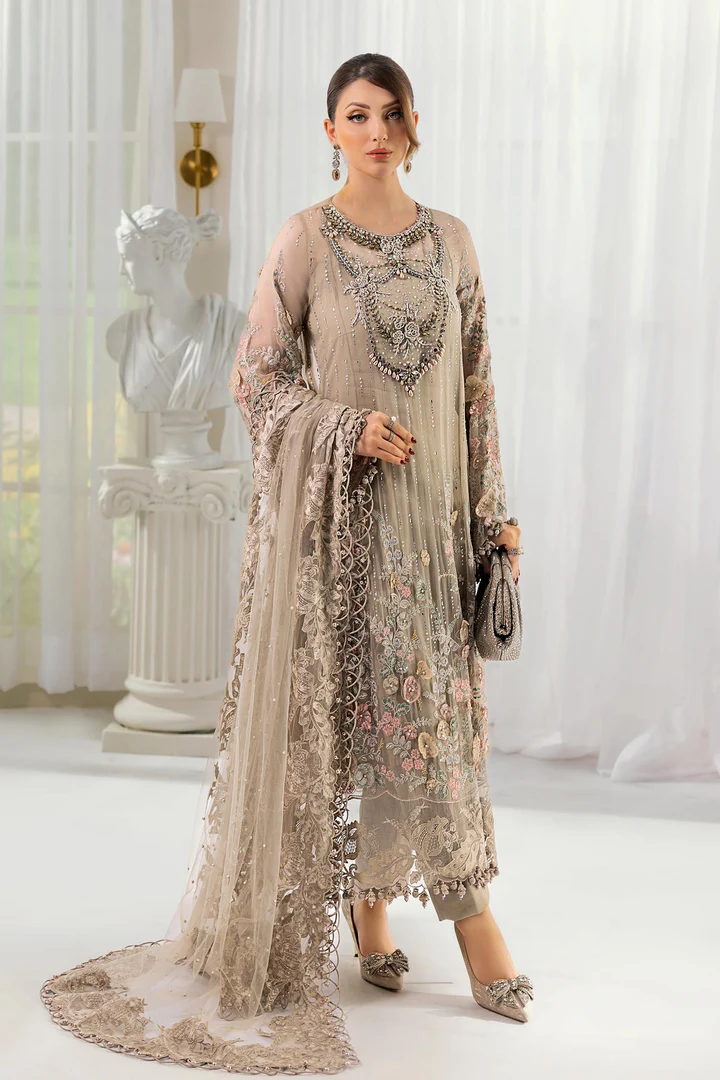 Maria b Unstitched Chiffon'25 |MPC-25-107-BEIGE