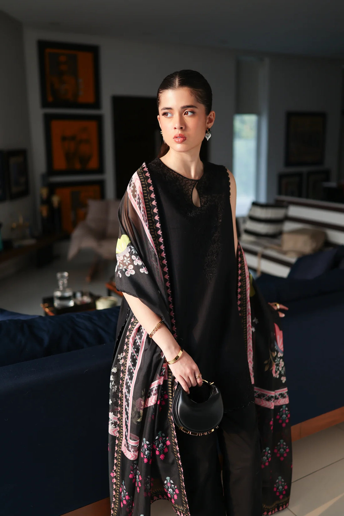 Zaib |JET BLACK LUXURY EMBROIDERED 3 PCS SET (NPA3-25430)-READY TO WEAR