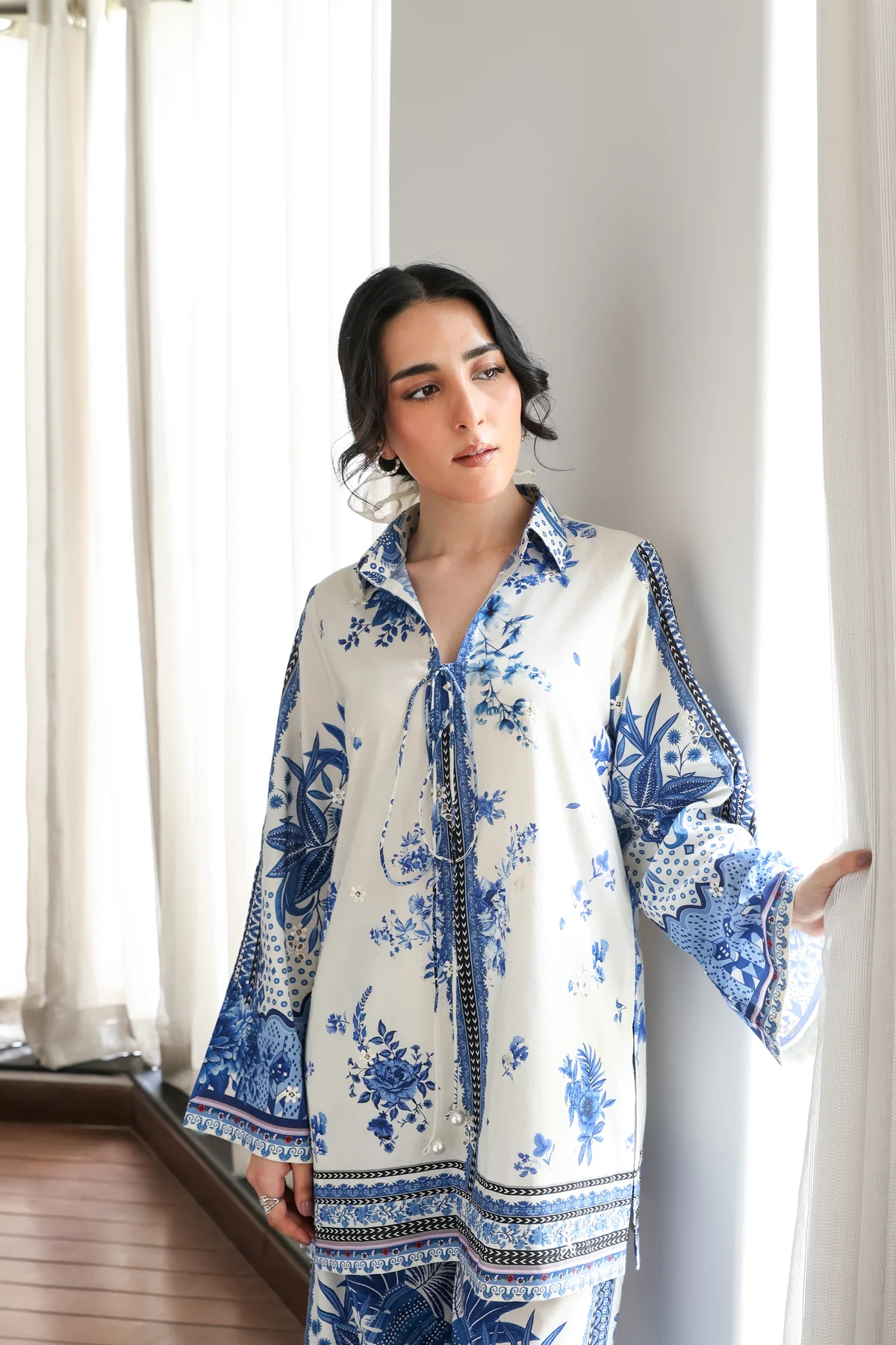 Zaib |OFF-WHITE & BLUE LUXURY PRINTED 2PCS SET (NPA2-25308)- READY TO WEAR