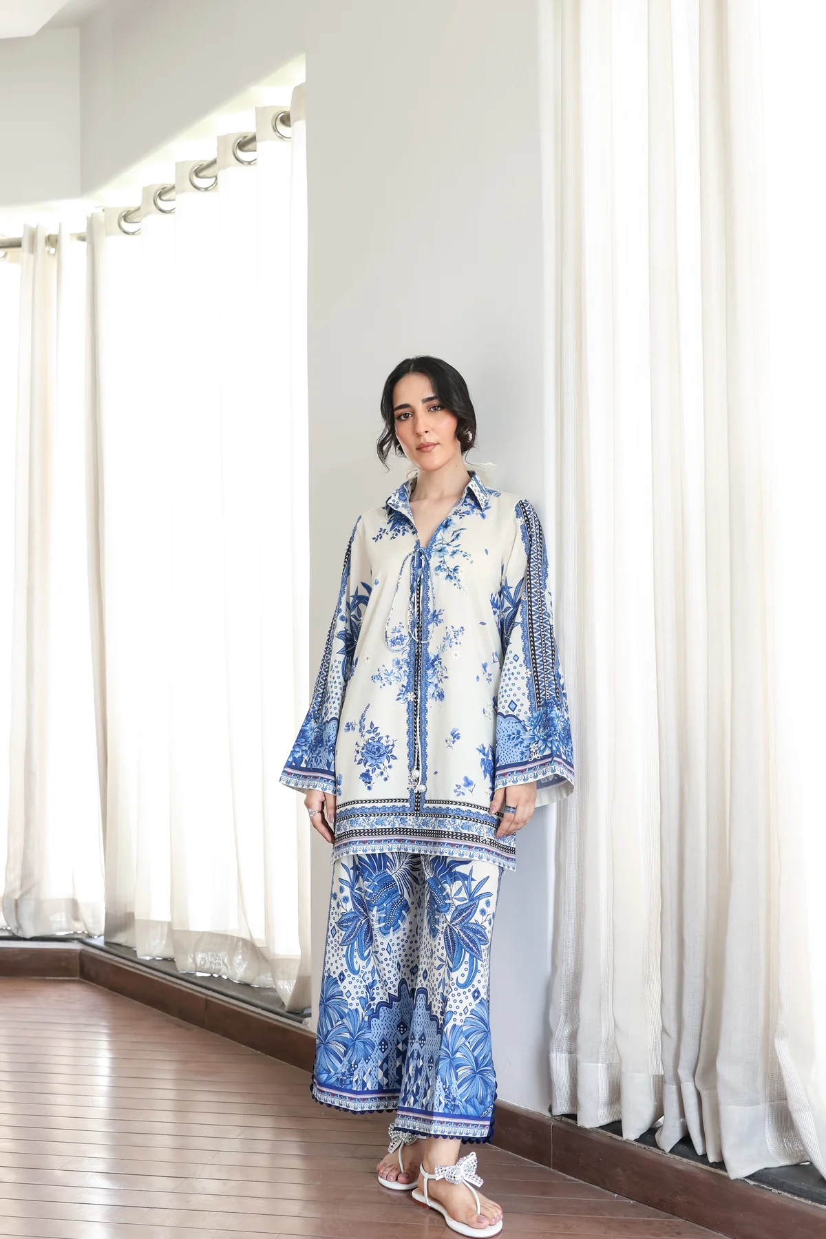 Zaib |OFF-WHITE & BLUE LUXURY PRINTED 2PCS SET (NPA2-25308)- READY TO WEAR