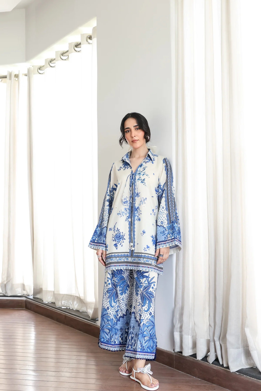 Zaib |OFF-WHITE & BLUE LUXURY PRINTED 2PCS SET (NPA2-25308)- READY TO WEAR