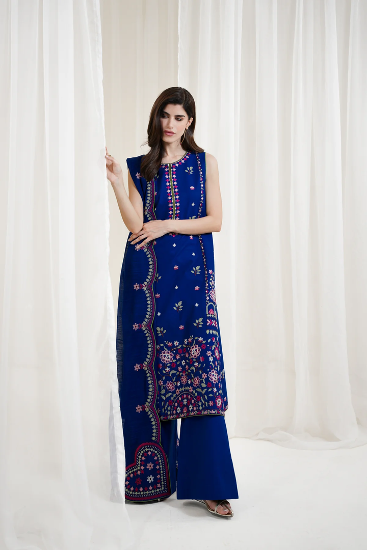 Zaib |ROYAL BLUE LUXURY EMBROIDERED 3PCS SET NPA3-25424  READY TO WEAR