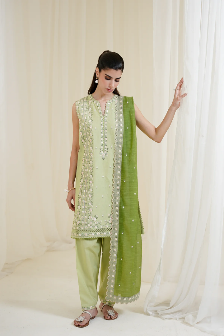 Zaib |PISTACHIO LUXURY EMBROIDERED 3PCS SET NPA3-25429 (READY TO WEAR)