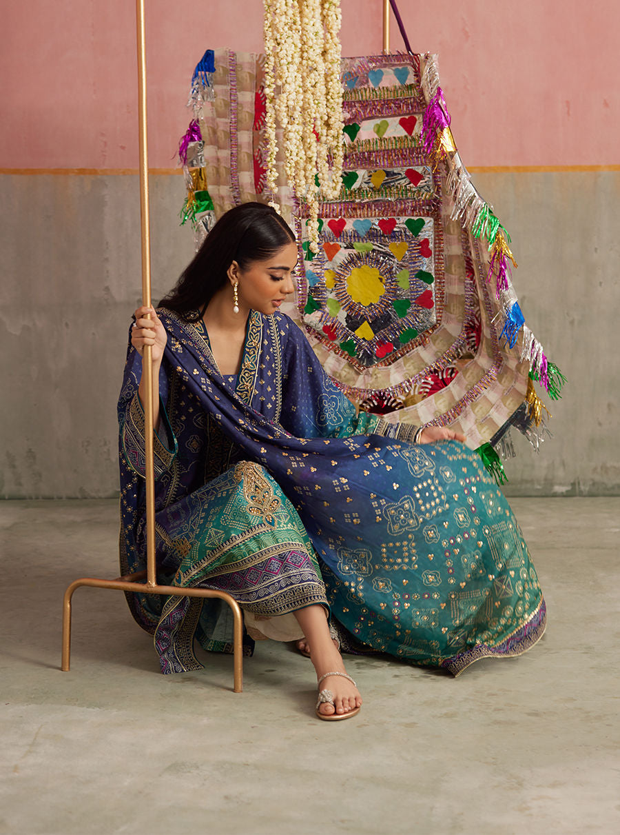 Farah Talib Aziz Mayna Festive Prints '25 - Catalina Ombre Shirt And Dupatta