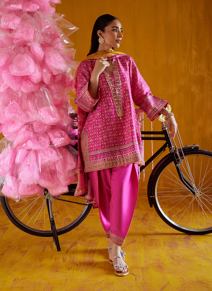 Farah Talib Aziz Mayna Festive Prints '25 - Nazli Hot Pink Shirt And Dupatta
