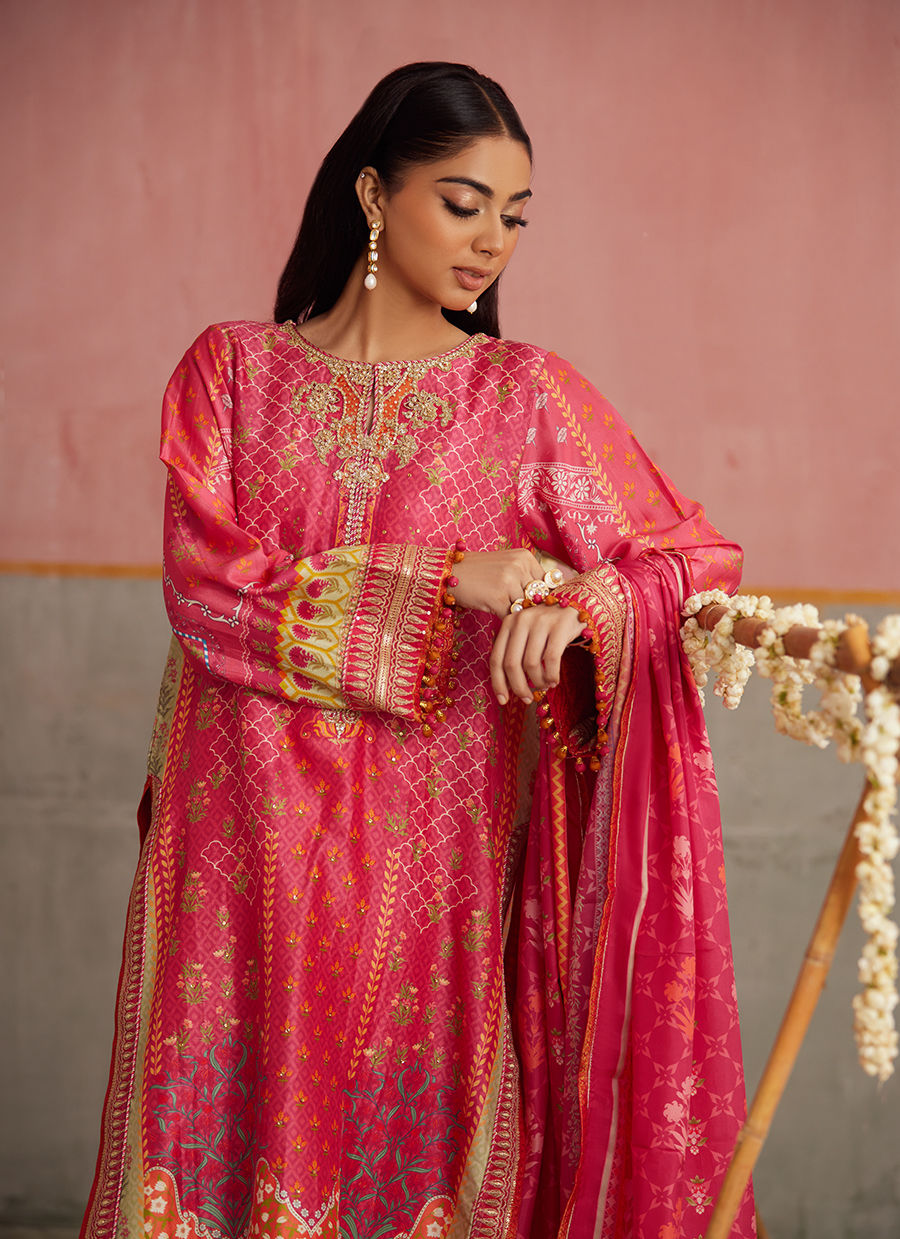 Farah Talib Aziz Mayna Festive Prints '25 - Selin Crimson Shirt And Dupatta