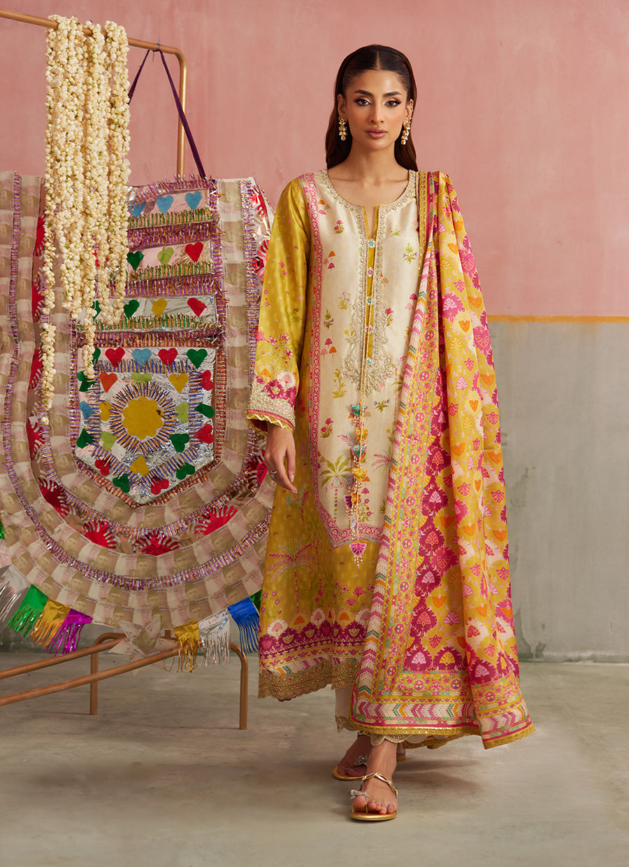 Farah Talib Aziz Mayna Festive Prints '25 - Arabella Kiwi Shirt And Dupatta