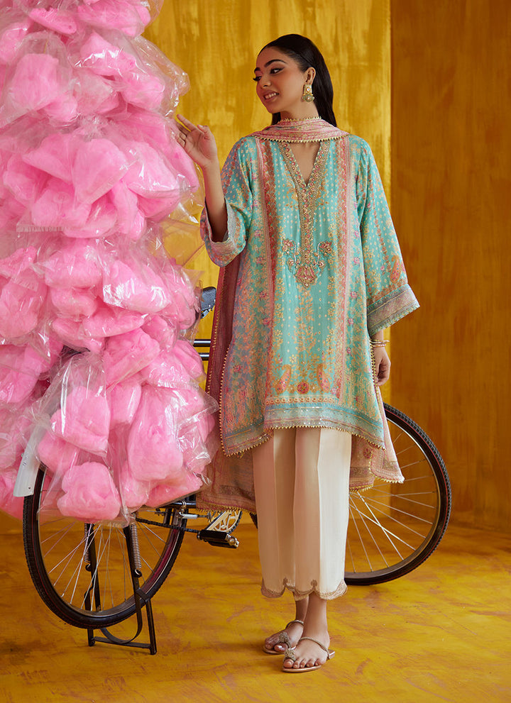 Farah Talib Aziz Mayna Festive Prints '25 - Juni Aqua Shirt And Dupatta