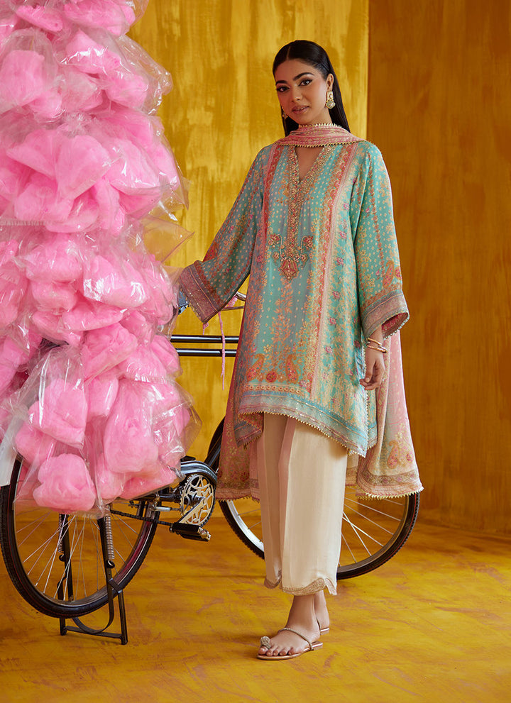 Farah Talib Aziz Mayna Festive Prints '25 - Juni Aqua Shirt And Dupatta