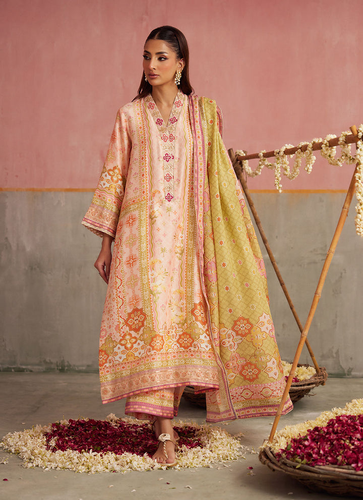 Farah Talib Aziz|Mayna Festive Prints '25 - Eda Apricot Shirt And Dupatta