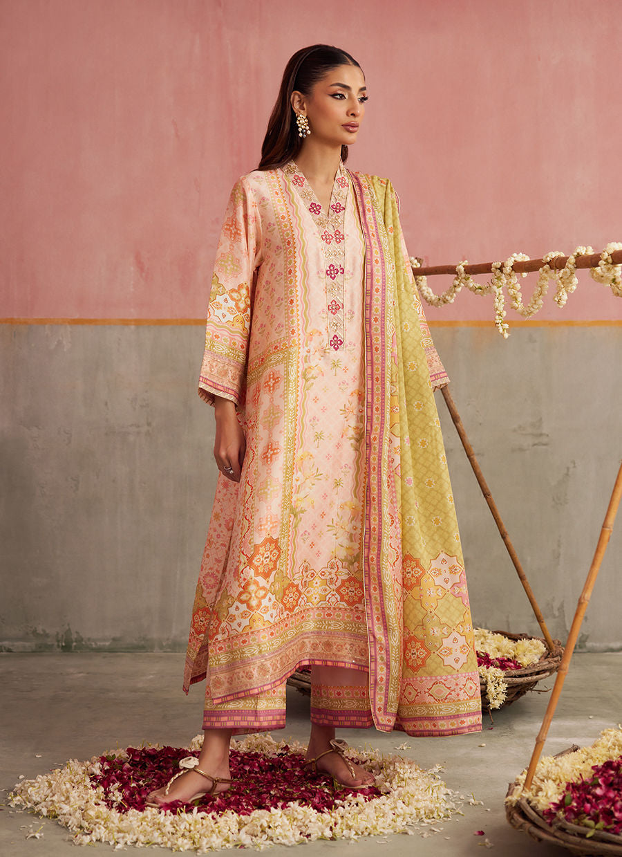 Farah Talib Aziz|Mayna Festive Prints '25 - Eda Apricot Shirt And Dupatta