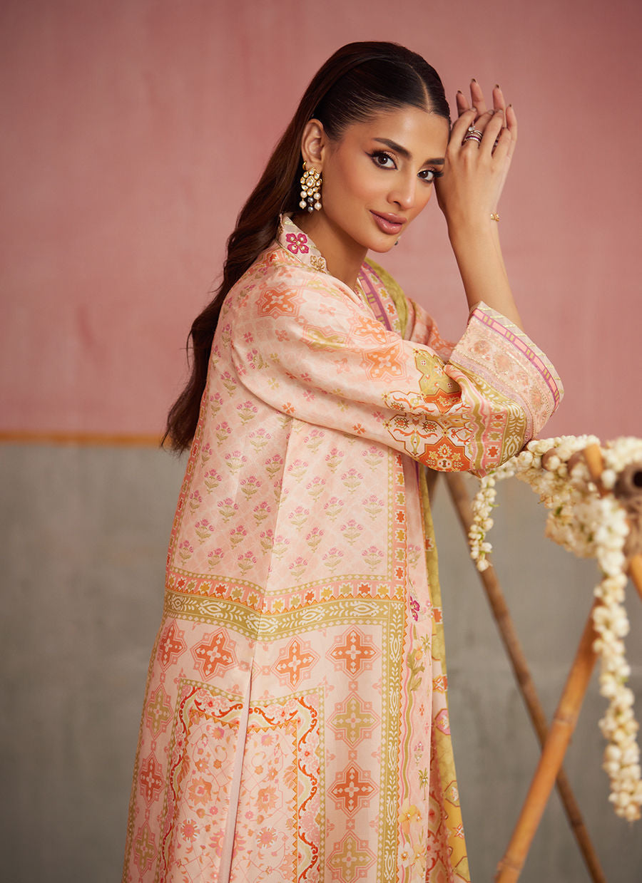 Farah Talib Aziz|Mayna Festive Prints '25 - Eda Apricot Shirt And Dupatta