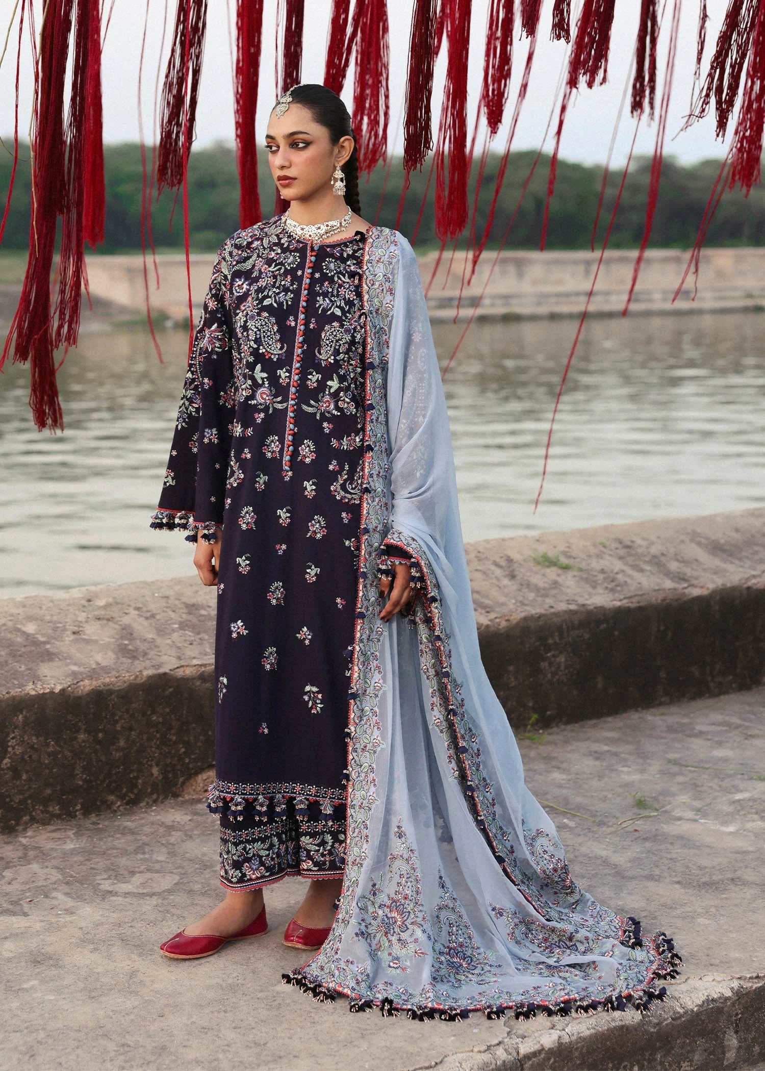 HUSSAIN REHAR | KARANDI UNSTITCHED '25 - ROUGE