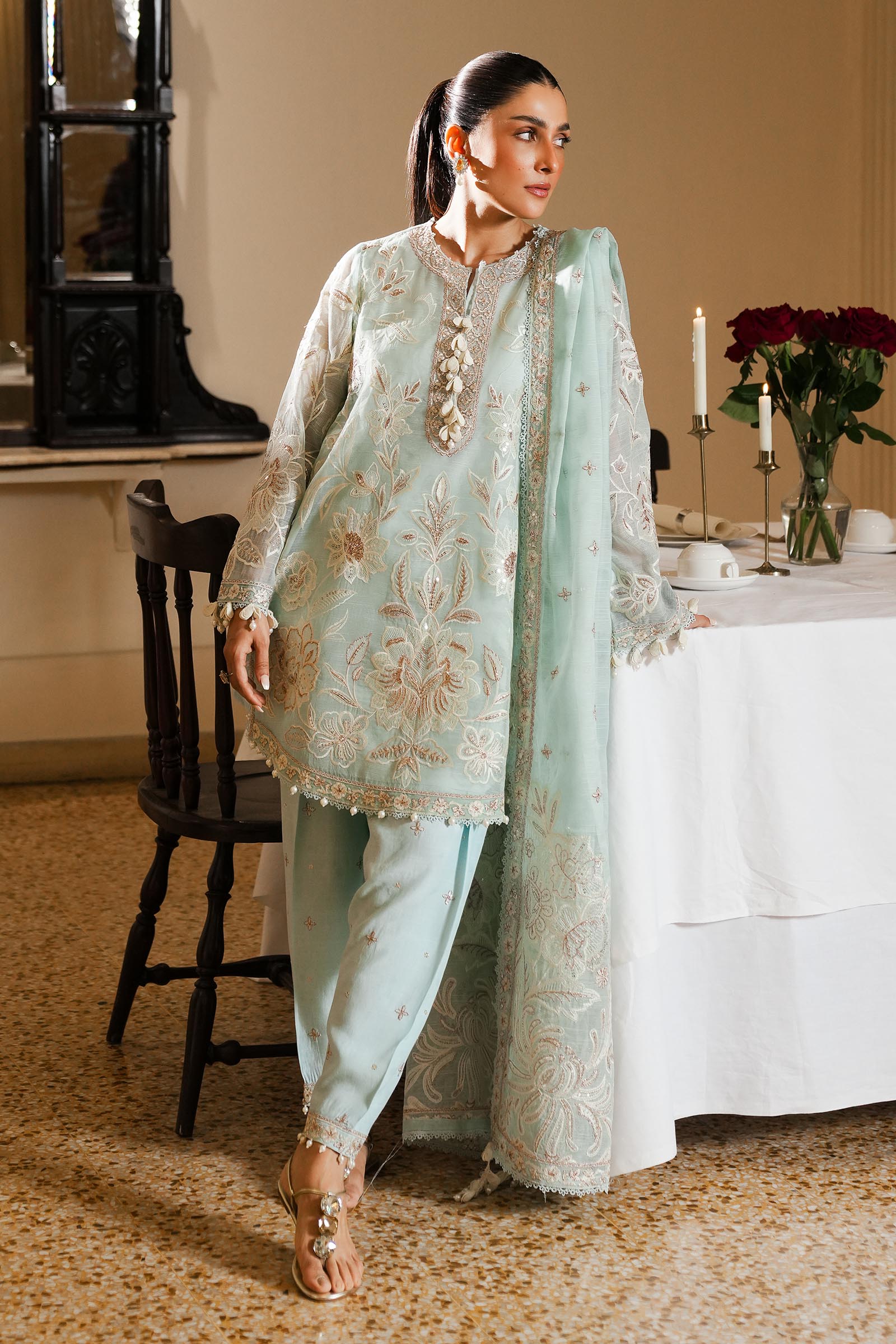 Sana Safinaz| Stitched Embroidered Cotton Shirt + Shalwar + Dupatta/ SS25SGE337P3