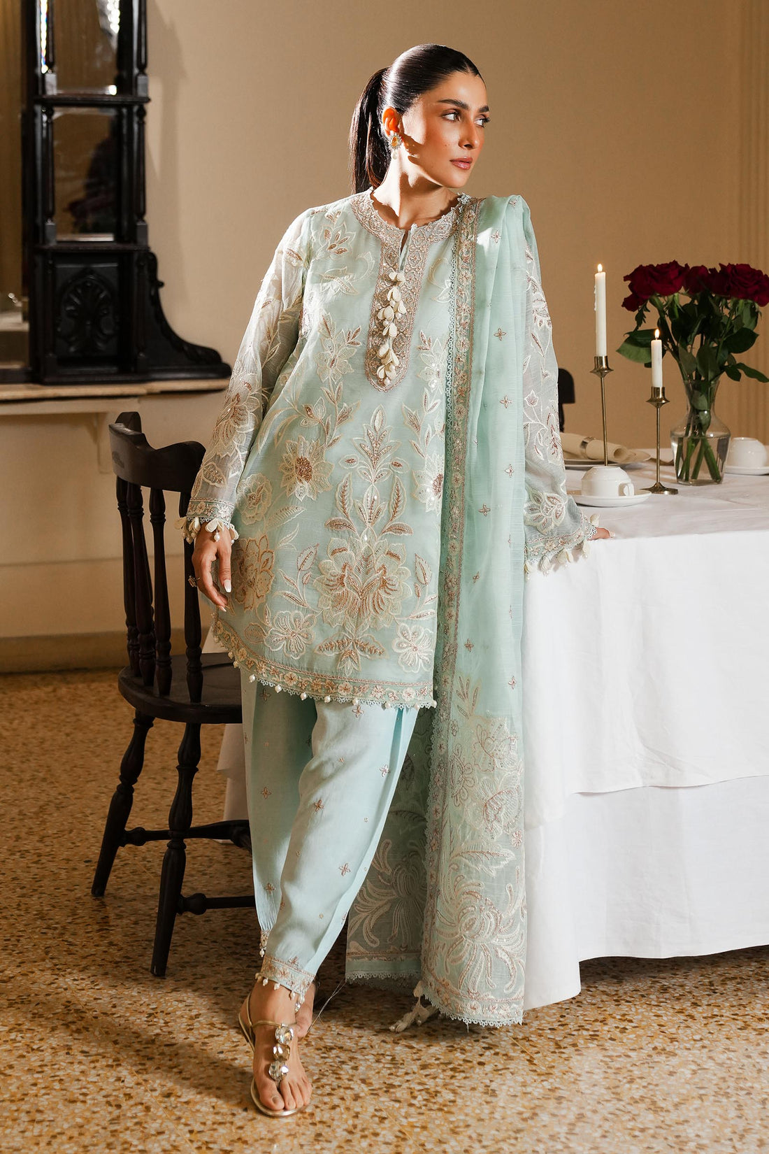 Sana Safinaz| Stitched Embroidered Cotton Shirt + Shalwar + Dupatta/ SS25SGE337P3