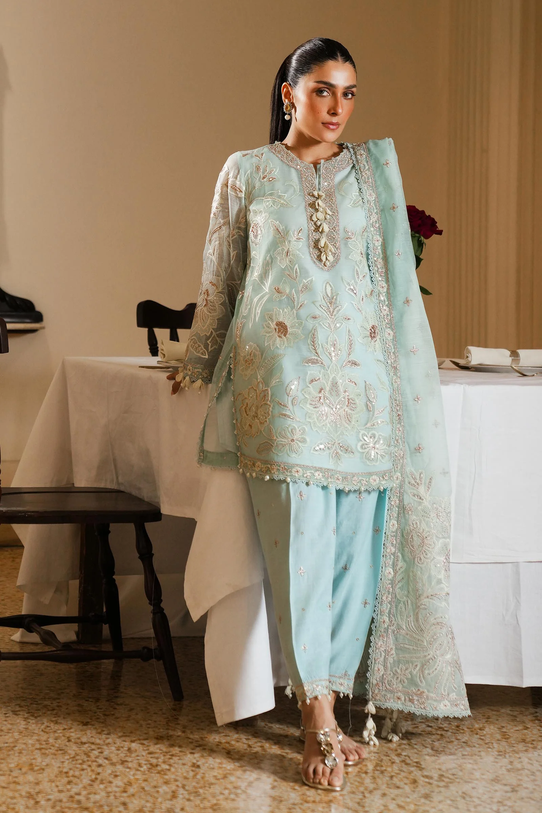 Sana Safinaz| Stitched Embroidered Cotton Shirt + Shalwar + Dupatta/ SS25SGE337P3