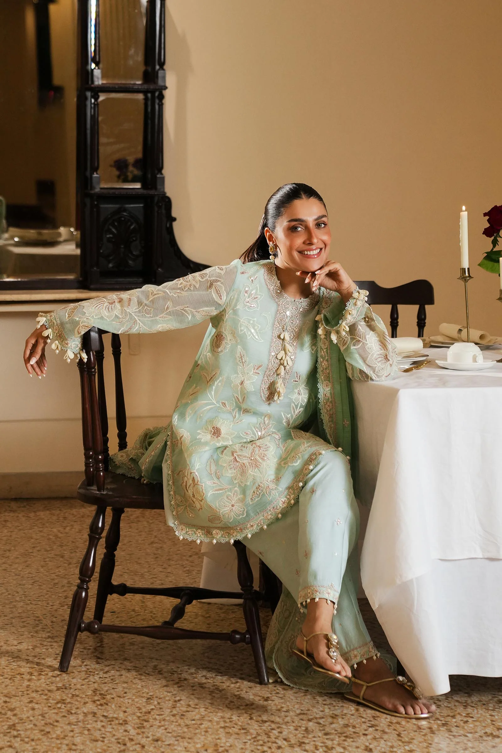 Sana Safinaz| Stitched Embroidered Cotton Shirt + Shalwar + Dupatta/ SS25SGE337P3