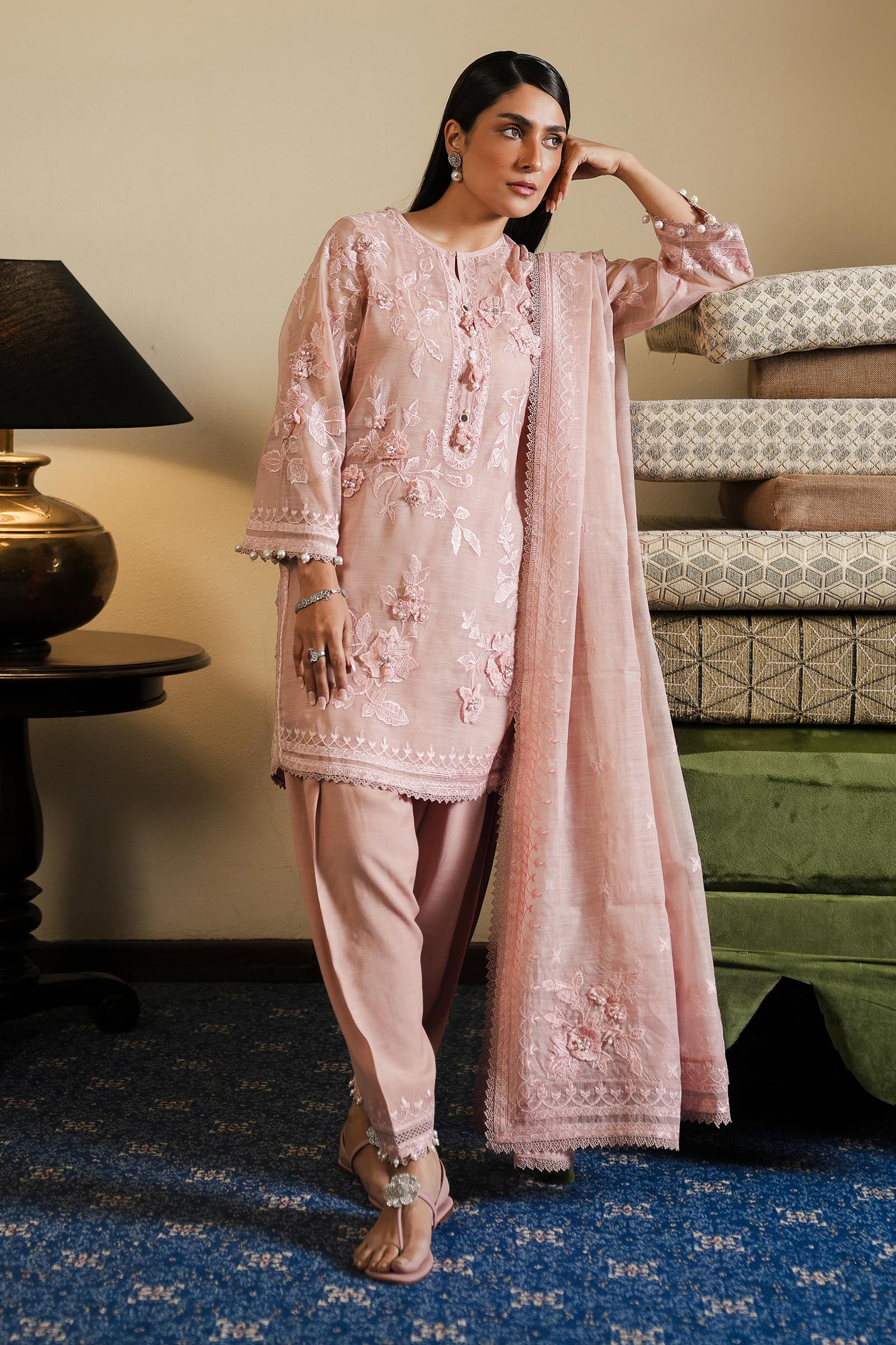 Sana Safinaz |Stitched Embroidered Cotton Shirt + Shalwar + Dupatta  SS25SGE346P3