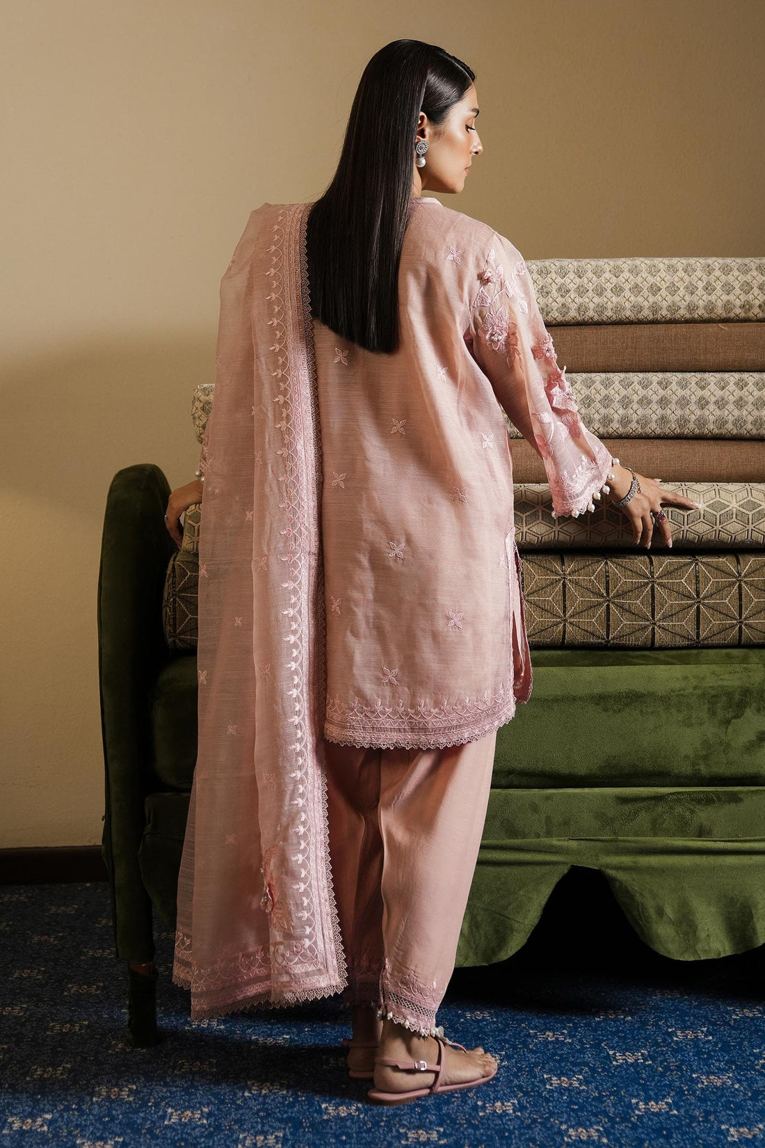 Sana Safinaz |Stitched Embroidered Cotton Shirt + Shalwar + Dupatta  SS25SGE346P3