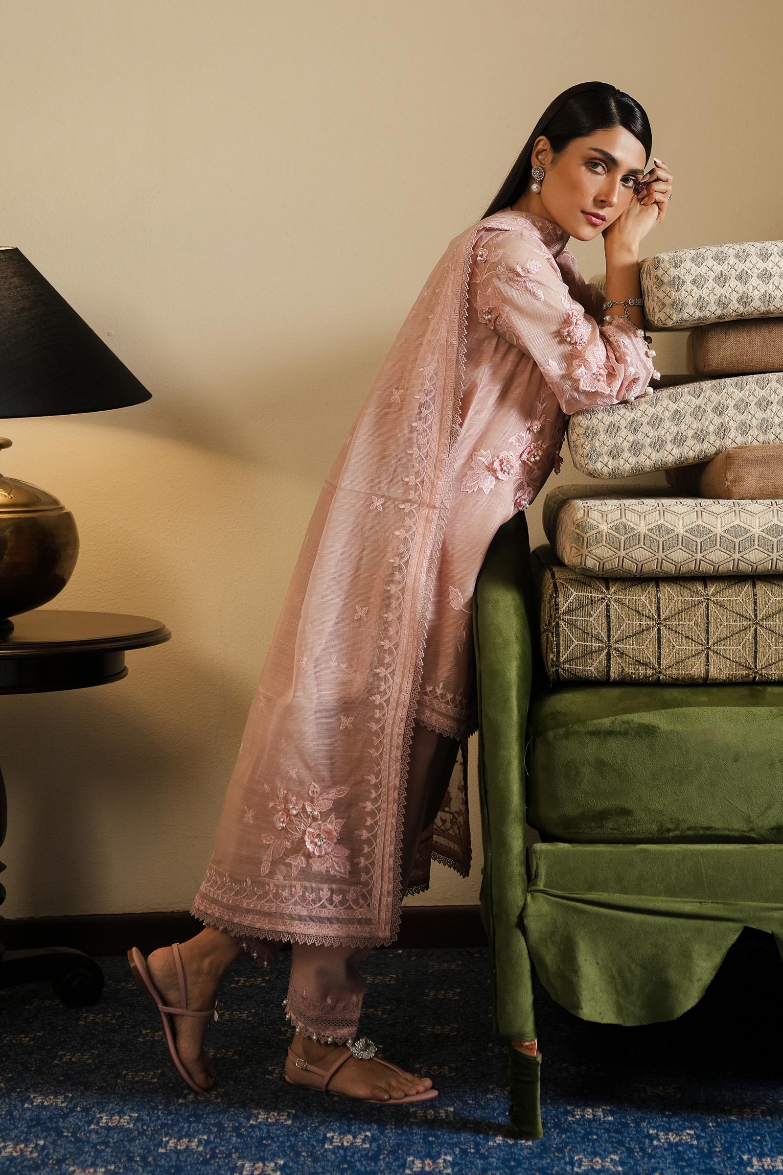 Sana Safinaz |Stitched Embroidered Cotton Shirt + Shalwar + Dupatta  SS25SGE346P3